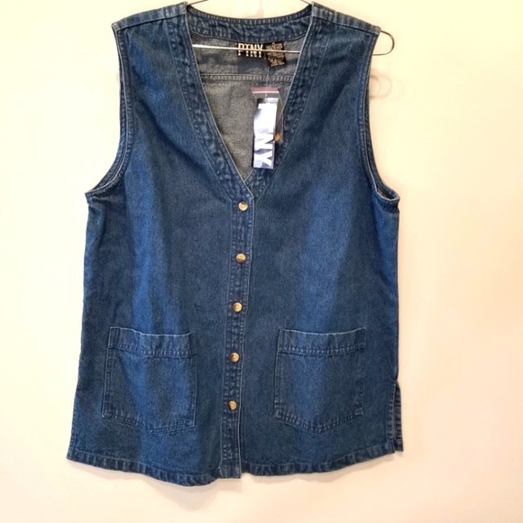 Vintage 90's New Denim Vest Women's Long Jean Vest Western Blue  Pockets Size M - Picture 1 of 12